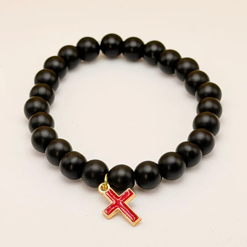 Men's bead Bracelet with Cross Charm