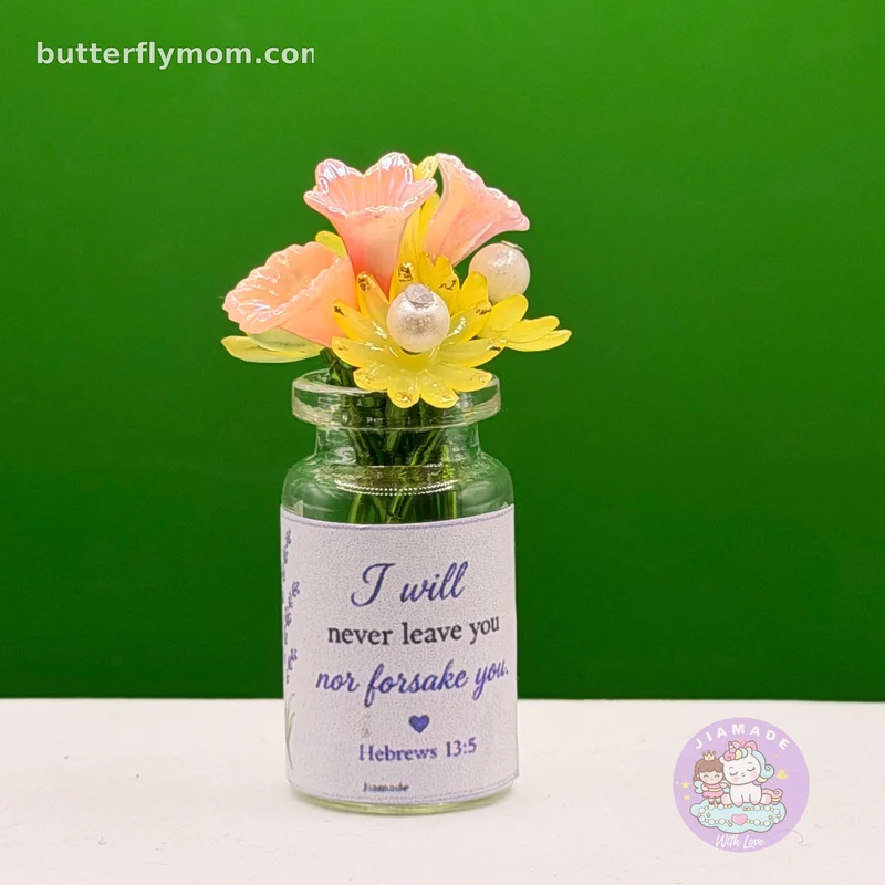 Forever Bloom Mini Floral Keepsake Bottle – Peach & Yellow Flowers with Pearl Accents