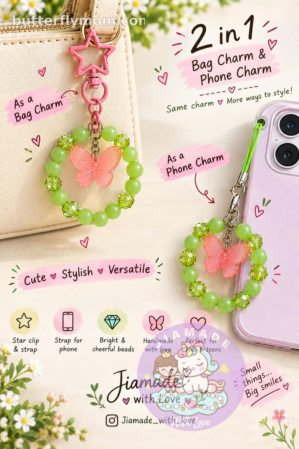 2 in 1 rounded tag for phone & Bags — handmade Mint jewellery