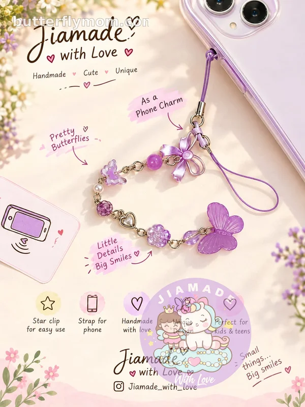 Lavender Butterfly Dreams Phone Charm(long type)